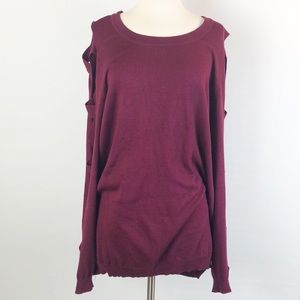 Soleillee Sweater Top Cutout Plus Red Wine 3X